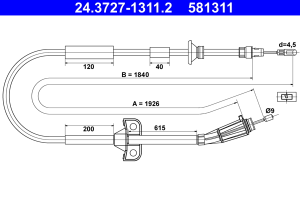 Cavo comando, Freno stazionamento - 24.3727-1311.2 ATE