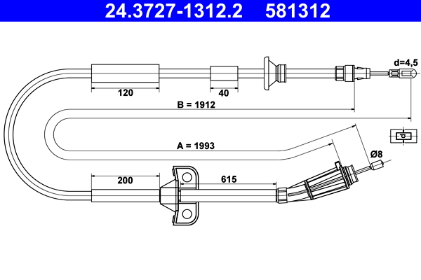 Cable, parking brake - 24.3727-1312.2 ATE