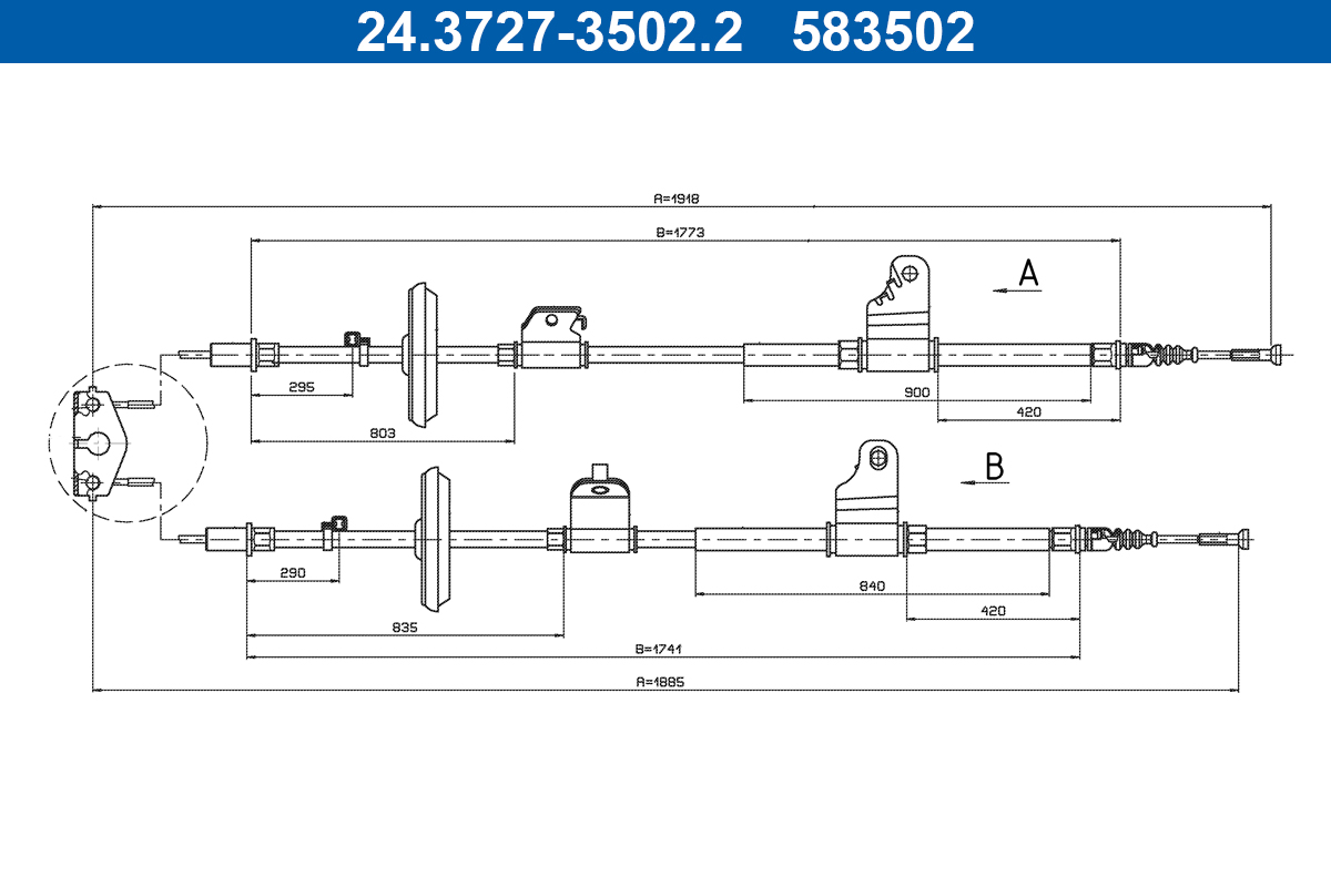 Cable, parking brake - 24.3727-3502.2 ATE
