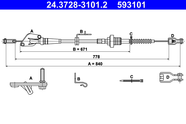 Clutch Cable - 24.3728-3101.2 ATE