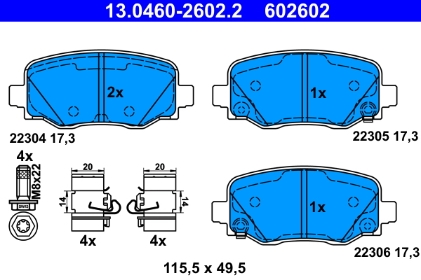 Brake Pad Set, disc brake - 13.0460-2602.2 ATE
