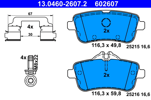 Brake Pad Set, disc brake - 13.0460-2607.2 ATE