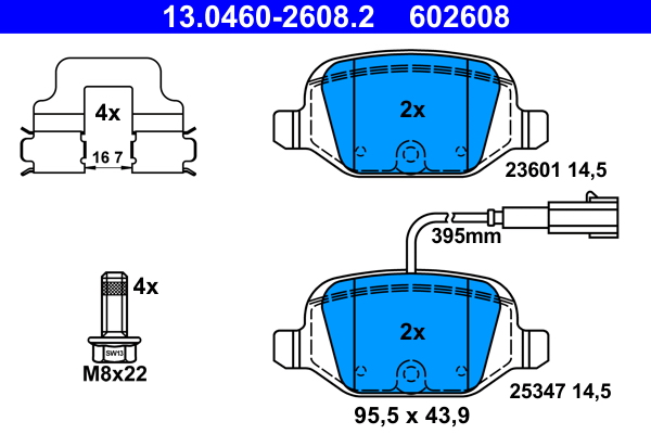 Brake Pad Set, disc brake - 13.0460-2608.2 ATE
