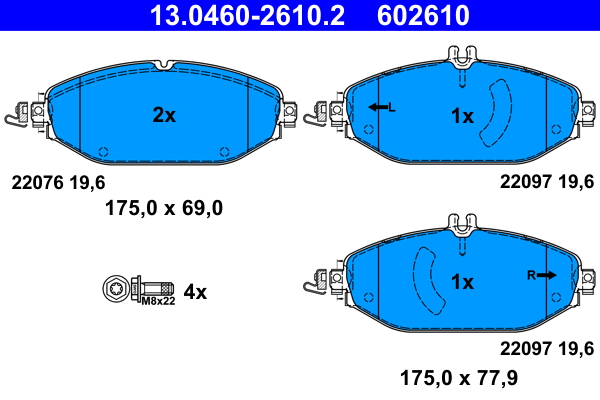 Brake Pad Set, disc brake - 13.0460-2610.2 ATE