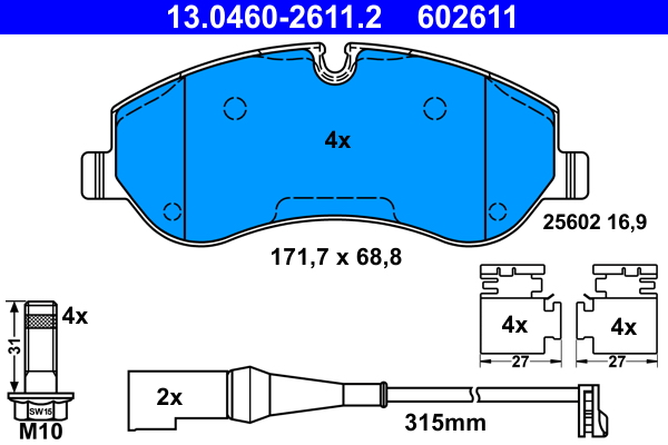 Brake Pad Set, disc brake - 13.0460-2611.2 ATE