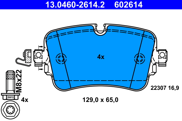Brake Pad Set, disc brake - 13.0460-2614.2 ATE