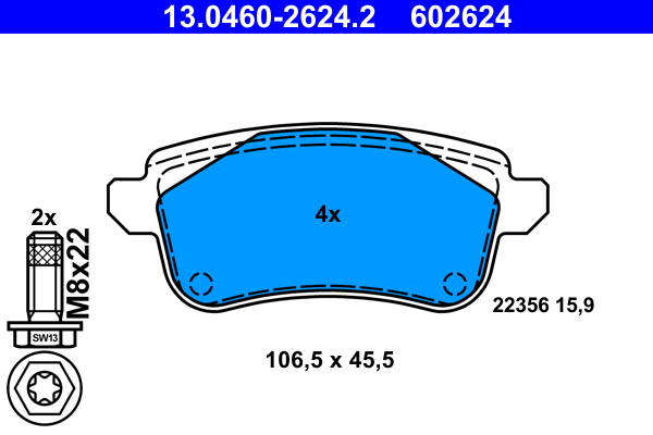 Kit pastiglie freno, Freno a disco - 13.0460-2624.2 ATE