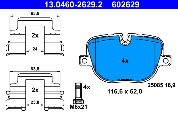 Brake Pad Set, disc brake - 13.0460-2629.2 ATE