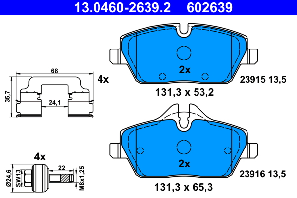 Brake Pad Set, disc brake - 13.0460-2639.2 ATE