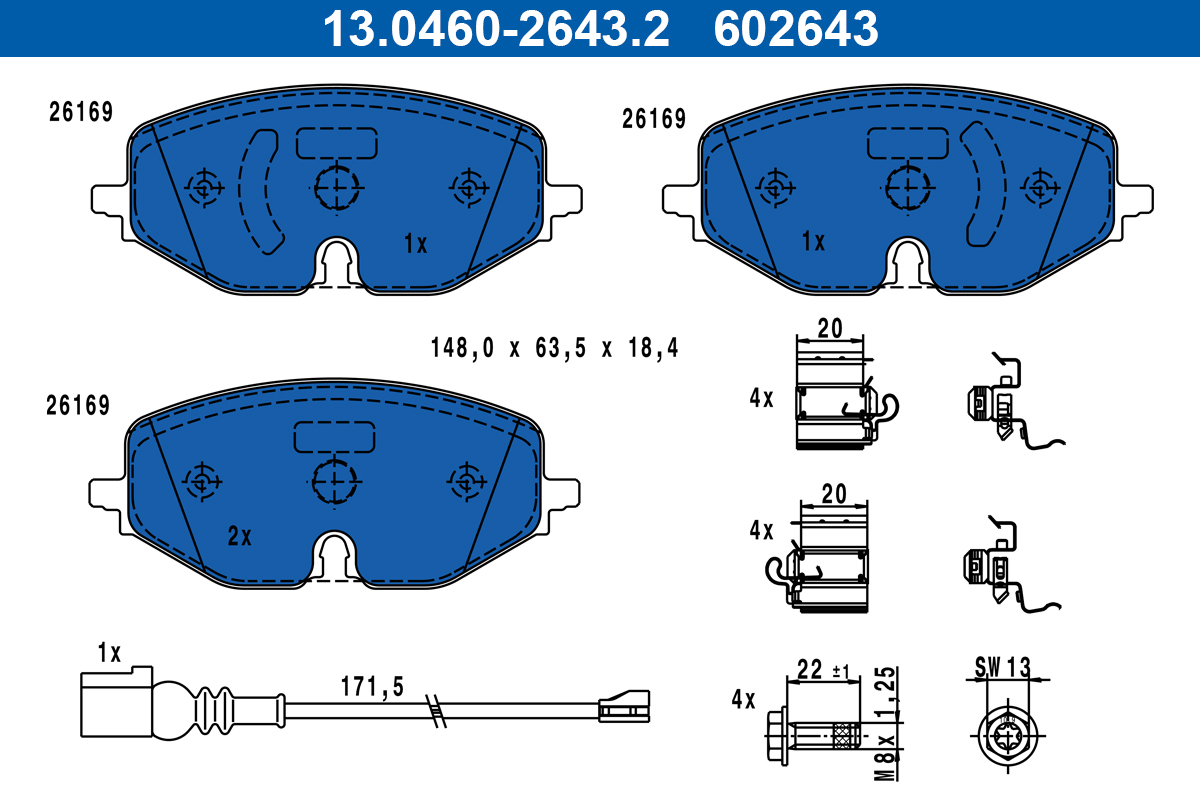 Kit pastiglie freno, Freno a disco - 13.0460-2643.2 ATE