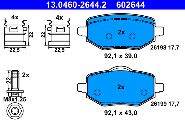 Brake Pad Set, disc brake - 13.0460-2644.2 ATE