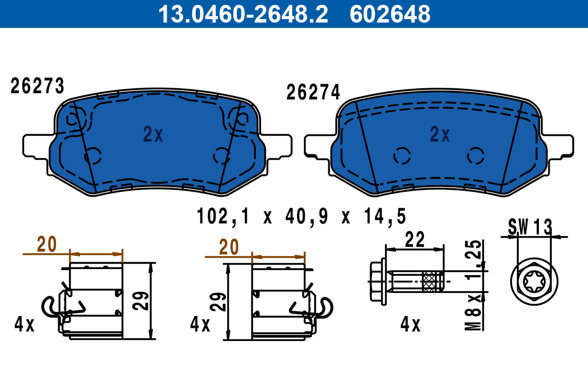 Kit pastiglie freno, Freno a disco - 13.0460-2648.2 ATE