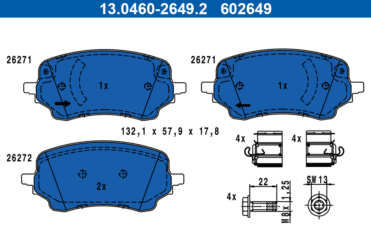 Brake Pad Set, disc brake - 13.0460-2649.2 ATE