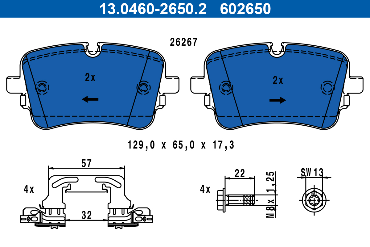Brake Pad Set, disc brake - 13.0460-2650.2 ATE