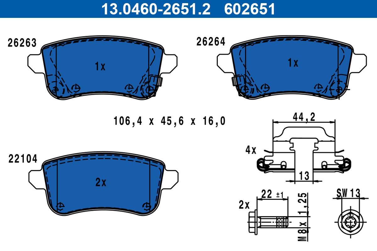 Kit pastiglie freno, Freno a disco - 13.0460-2651.2 ATE