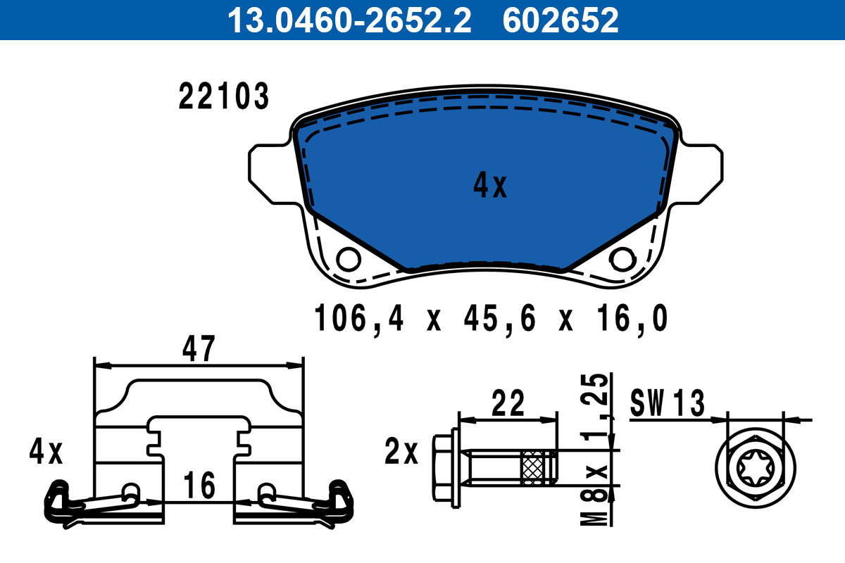 Kit pastiglie freno, Freno a disco - 13.0460-2652.2 ATE