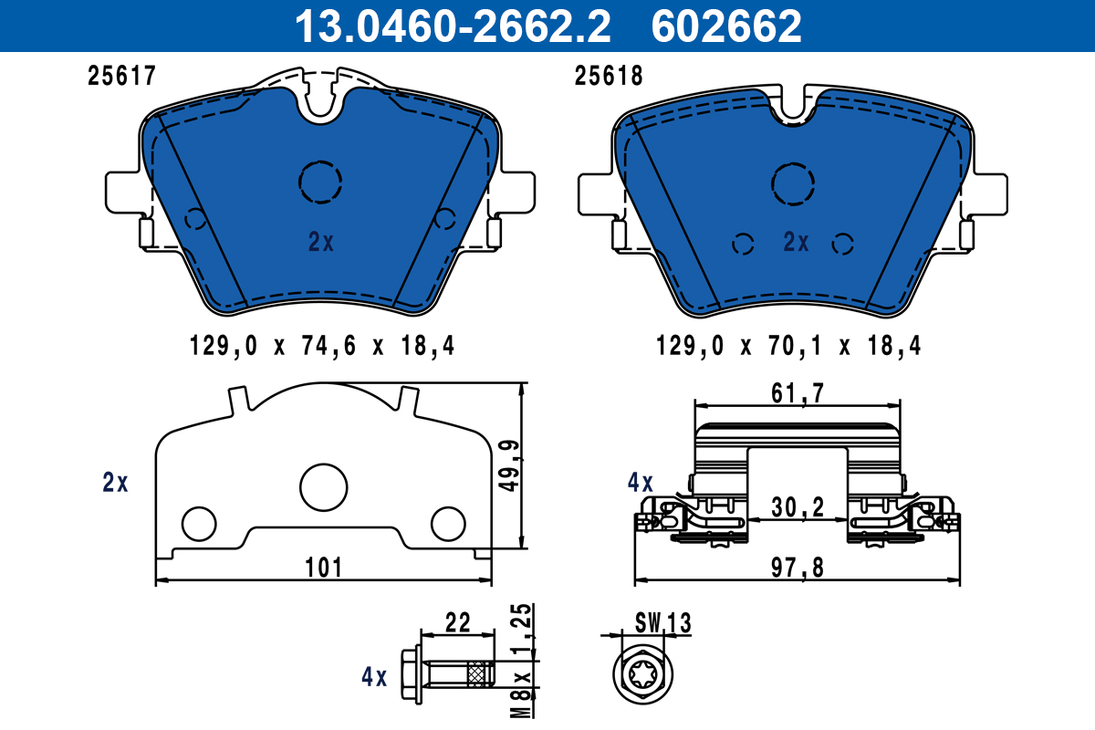 Kit pastiglie freno, Freno a disco - 13.0460-2662.2 ATE
