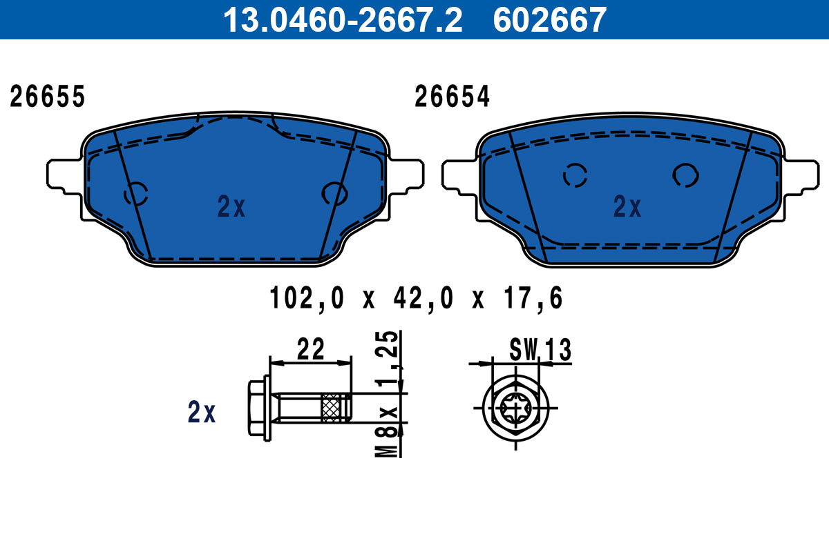Brake Pad Set, disc brake - 13.0460-2667.2 ATE
