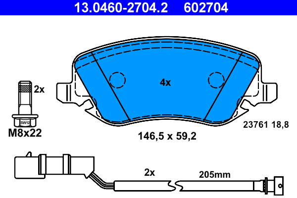 Kit pastiglie freno, Freno a disco - 13.0460-2704.2 ATE