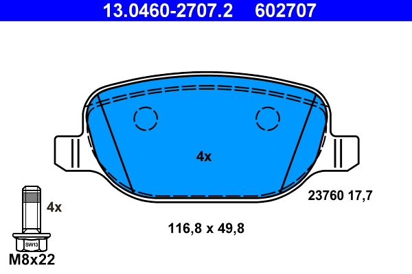 Brake Pad Set, disc brake - 13.0460-2707.2 ATE