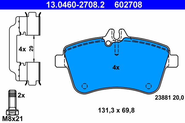 Brake Pad Set, disc brake - 13.0460-2708.2 ATE