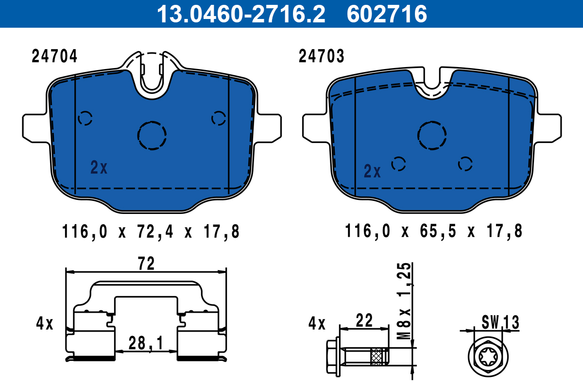 Brake Pad Set, disc brake - 13.0460-2716.2 ATE