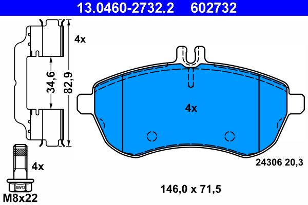 Brake Pad Set, disc brake - 13.0460-2732.2 ATE