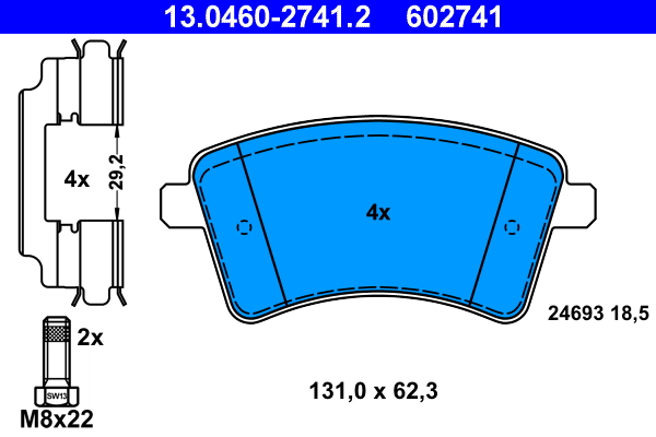 Brake Pad Set, disc brake - 13.0460-2741.2 ATE