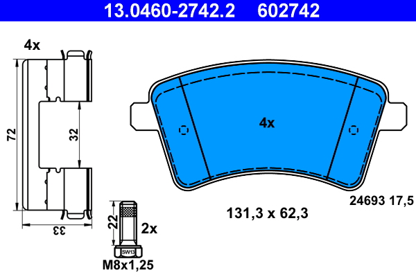 Brake Pad Set, disc brake - 13.0460-2742.2 ATE