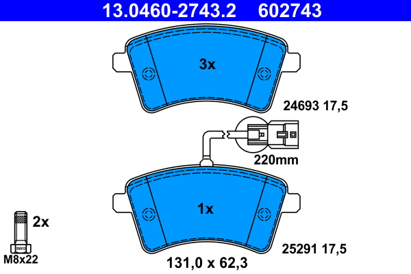 Brake Pad Set, disc brake - 13.0460-2743.2 ATE