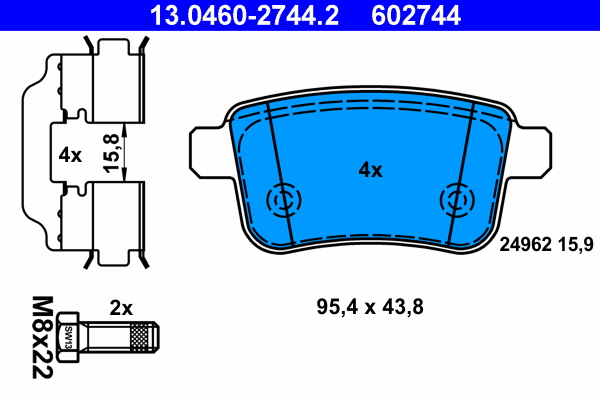 Brake Pad Set, disc brake - 13.0460-2744.2 ATE