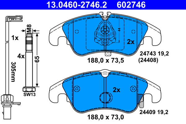 Kit pastiglie freno, Freno a disco - 13.0460-2746.2 ATE