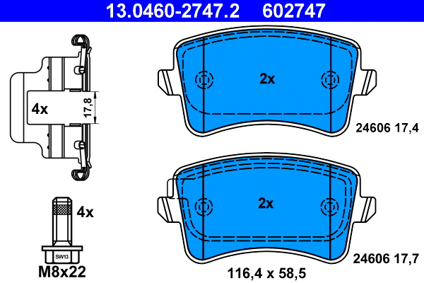 Kit pastiglie freno, Freno a disco - 13.0460-2747.2 ATE