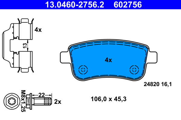 Brake Pad Set, disc brake - 13.0460-2756.2 ATE