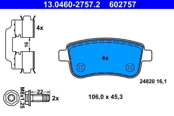 Brake Pad Set, disc brake - 13.0460-2757.2 ATE