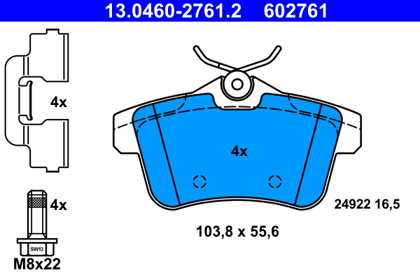 Brake Pad Set, disc brake - 13.0460-2761.2 ATE