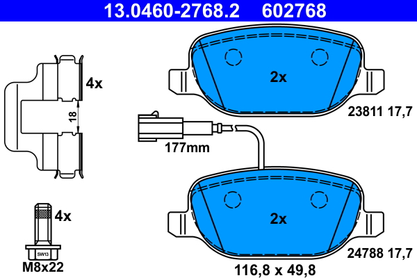 Brake Pad Set, disc brake - 13.0460-2768.2 ATE