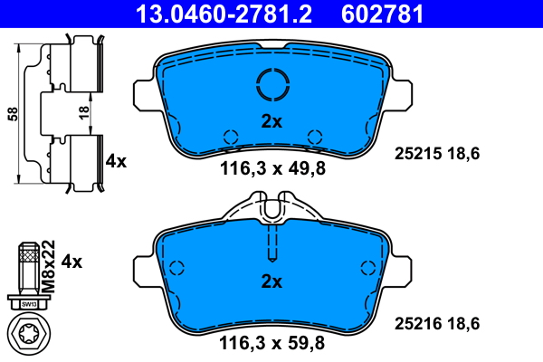 Brake Pad Set, disc brake - 13.0460-2781.2 ATE