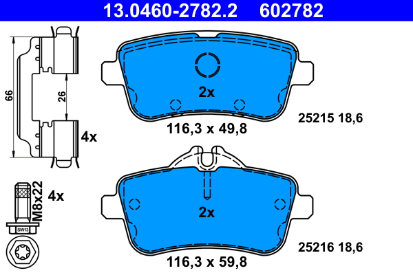 Brake Pad Set, disc brake - 13.0460-2782.2 ATE