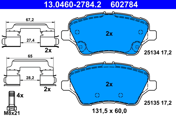 Brake Pad Set, disc brake - 13.0460-2784.2 ATE