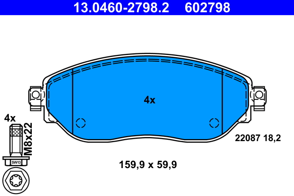 Brake Pad Set, disc brake - 13.0460-2798.2 ATE