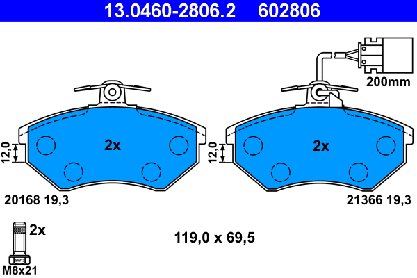 Brake Pad Set, disc brake - 13.0460-2806.2 ATE