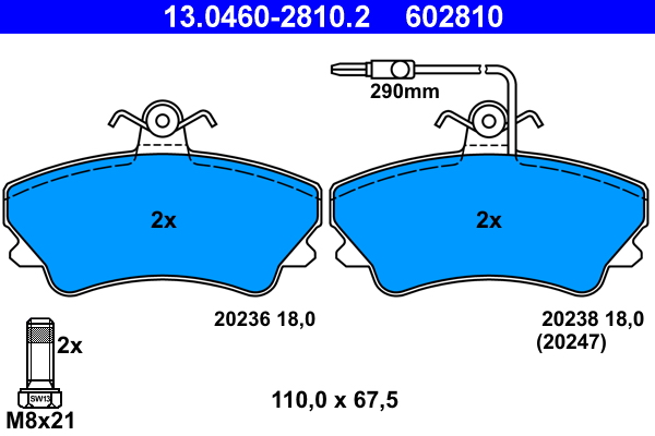 Brake Pad Set, disc brake - 13.0460-2810.2 ATE
