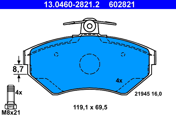 Brake Pad Set, disc brake - 13.0460-2821.2 ATE