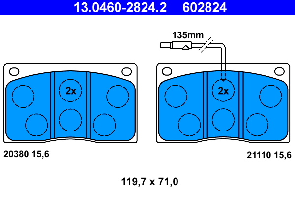 Brake Pad Set, disc brake - 13.0460-2824.2 ATE