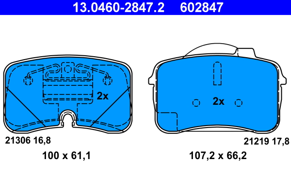 Brake Pad Set, disc brake - 13.0460-2847.2 ATE