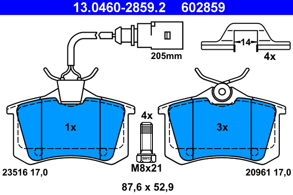 Kit pastiglie freno, Freno a disco - 13.0460-2859.2 ATE