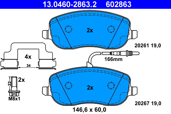 Brake Pad Set, disc brake - 13.0460-2863.2 ATE