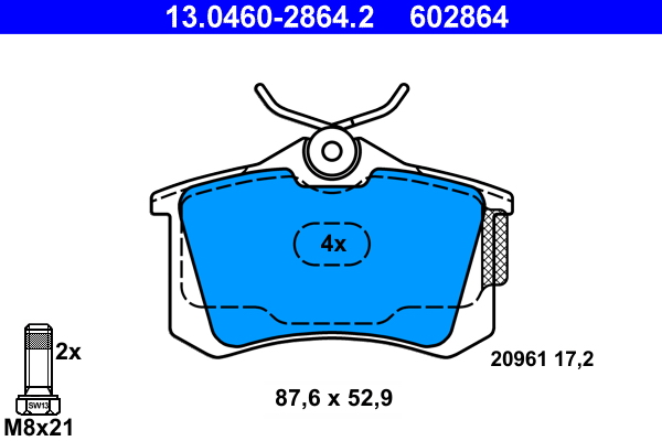 Brake Pad Set, disc brake - 13.0460-2864.2 ATE