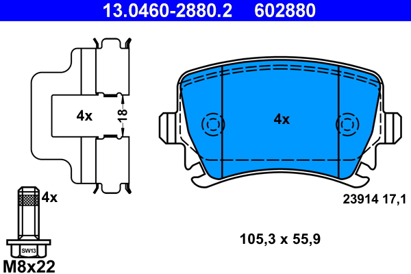 Kit pastiglie freno, Freno a disco - 13.0460-2880.2 ATE